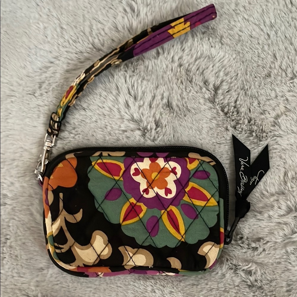 Vera Bradley Multicolor Floral Black Purple Wristlet Clutch Wallet ID Holder